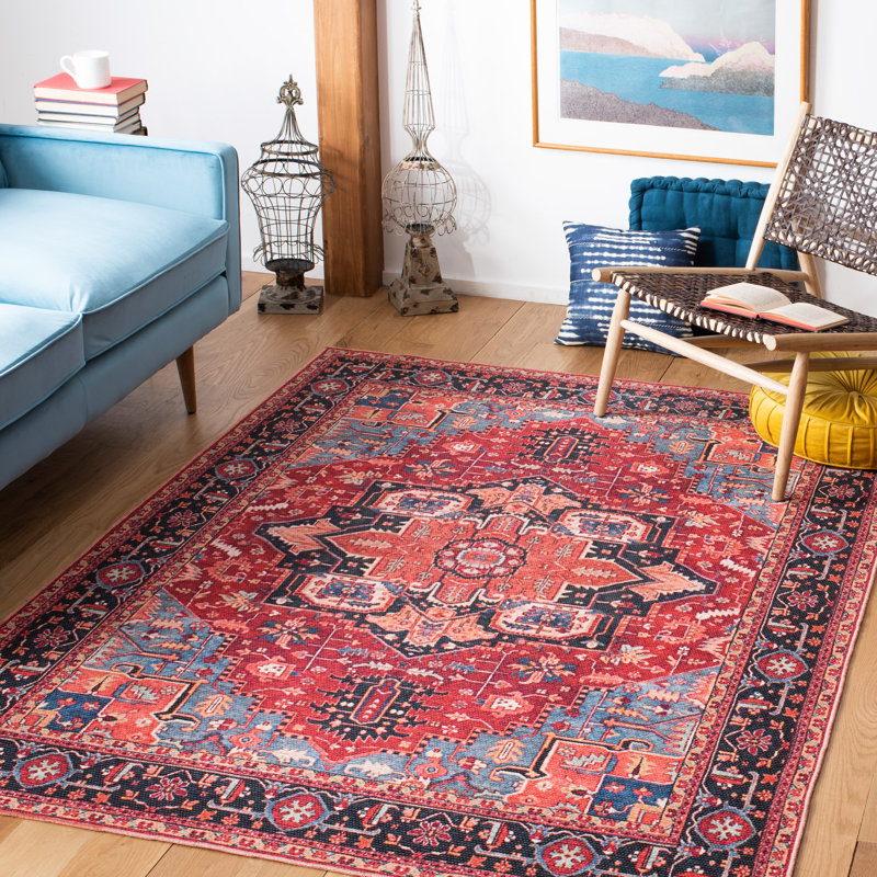 Red and Blue 9' x 12' Washable Viscose Chenille Rug