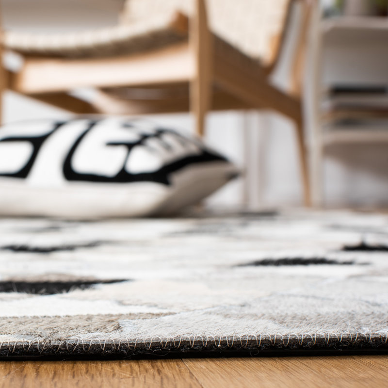 Gray Geometric Flat Woven Cowhide Runner Rug 2'3" x 9'
