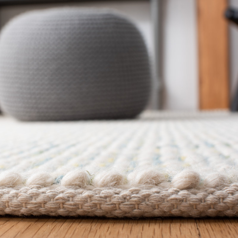 Hand-Knotted Artisan Ivory & Blue Wool Round Rug, 3' x 5'