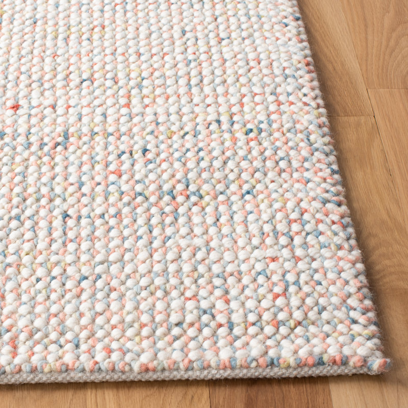Handwoven Ivory and Pink Square Wool Rug, 6' x 6'