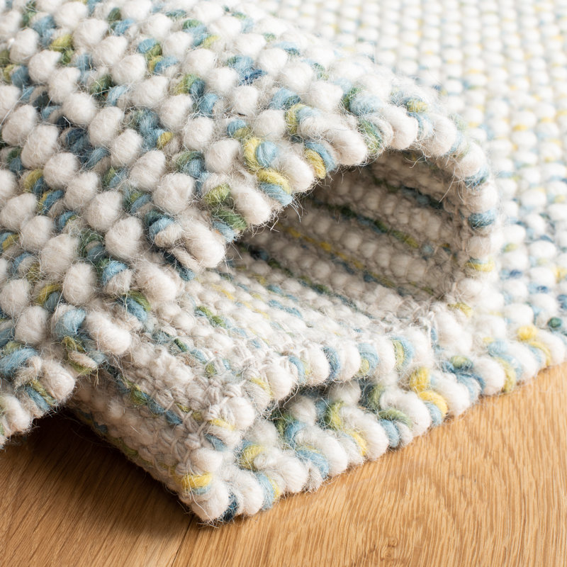 Hand-Knotted Artisan Ivory & Blue Wool Round Rug, 3' x 5'