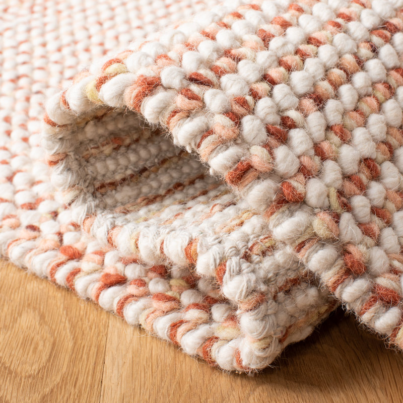 Ivory and Rust Handwoven Wool Square Rug