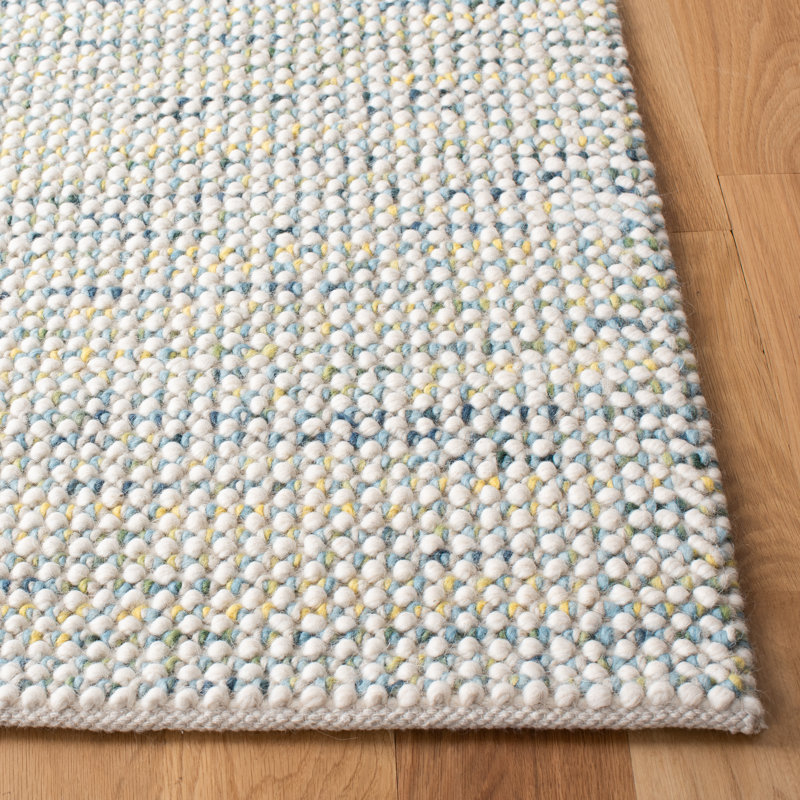 Hand-Knotted Artisan Ivory & Blue Wool Round Rug, 3' x 5'