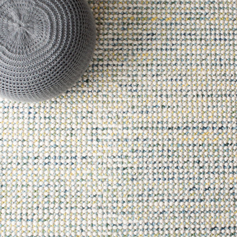 Hand-Knotted Artisan Ivory & Blue Wool Round Rug, 3' x 5'
