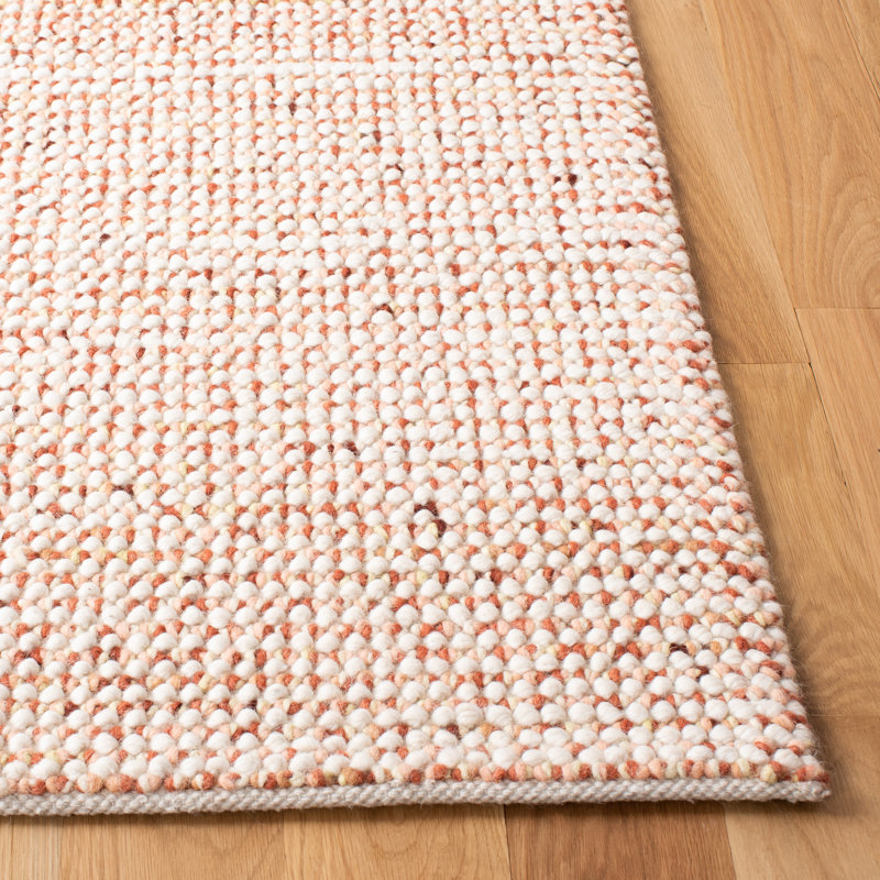 Ivory and Rust Handwoven Wool Square Rug