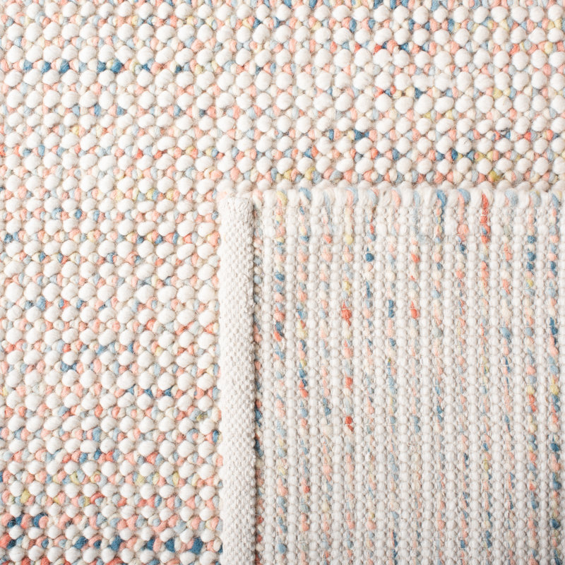 Handwoven Ivory and Pink Square Wool Rug, 6' x 6'