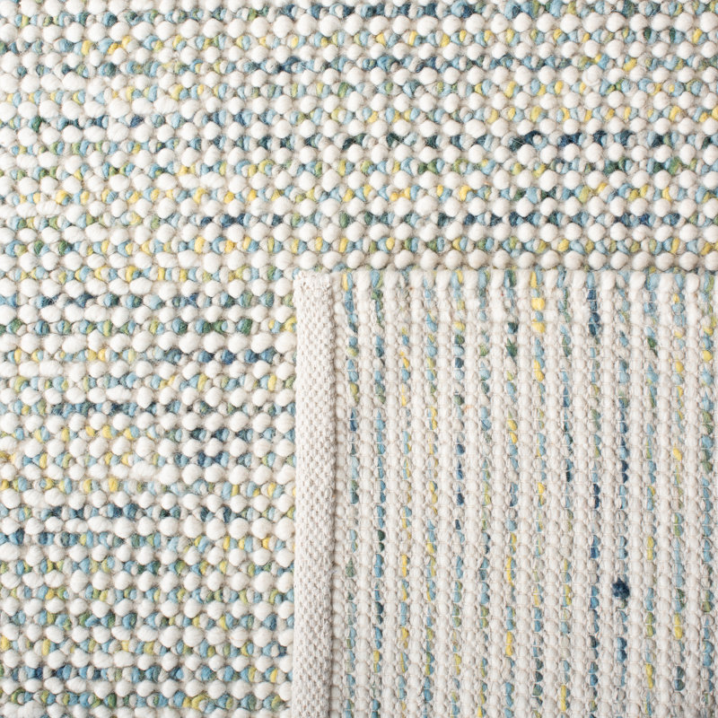 Hand-Knotted Artisan Ivory & Blue Wool Round Rug, 3' x 5'