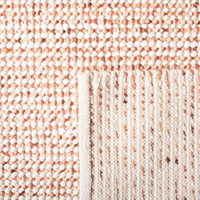 Ivory and Rust Handwoven Wool Square Rug