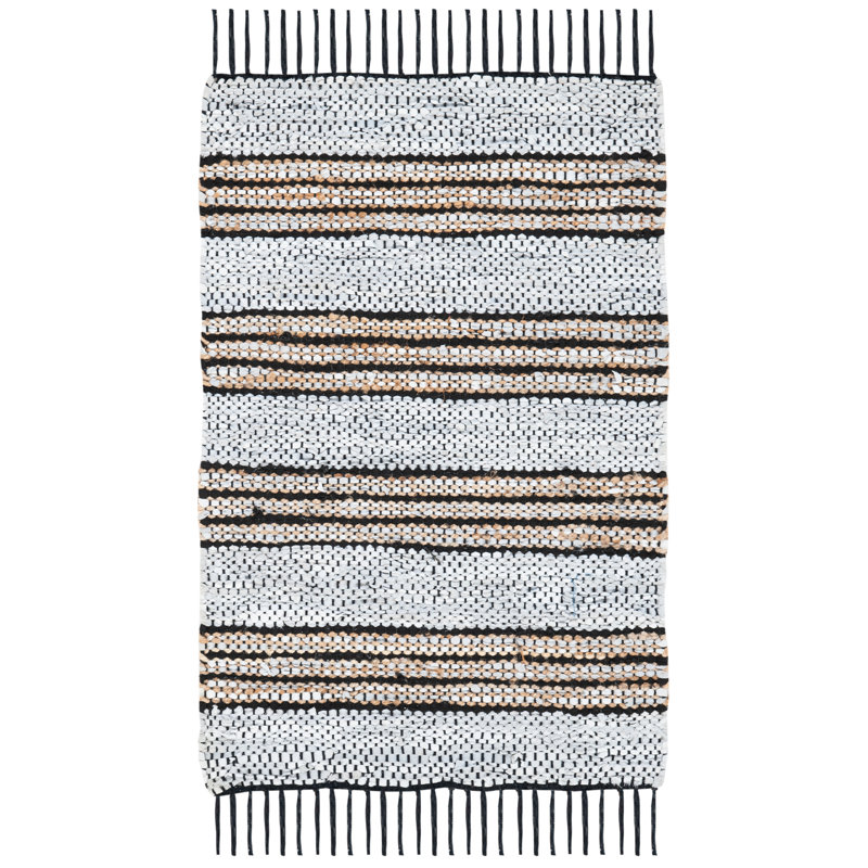 Mod-Chic Gray and Natural Handwoven Cotton-Cowhide Area Rug - 2' x 3'