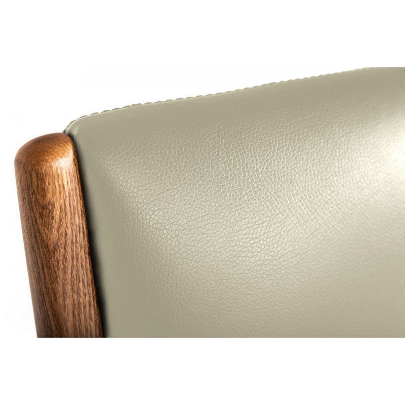 Beige Faux Leather Lounge Chair with Ottoman and Wood Frame