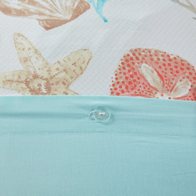 Coral and Teal Coastal Cotton Duvet Cover Set, Full/Queen, 6 Pieces