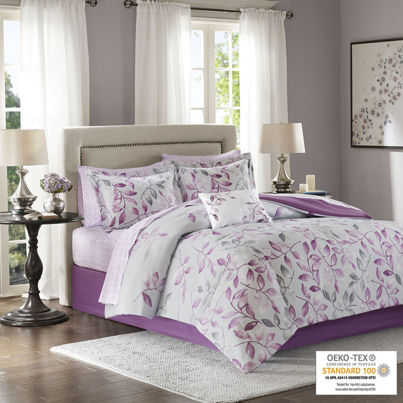 Full Purple Floral Down Alternative Comforter Set