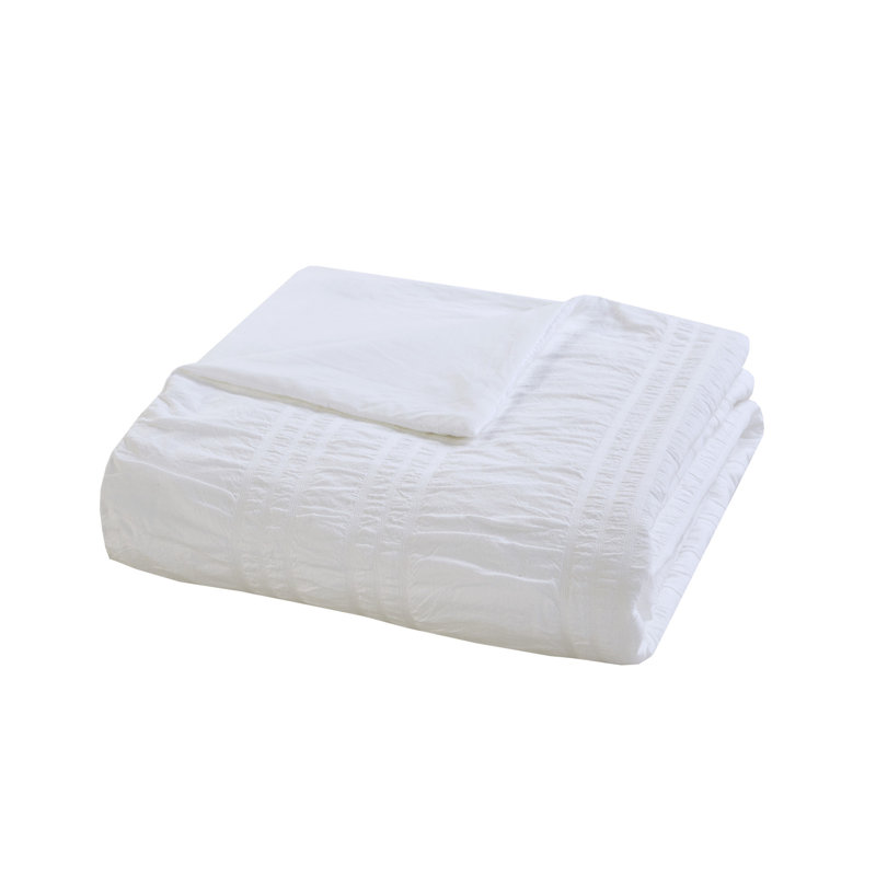 Nicolette White Cotton Seersucker Queen Duvet Cover Set