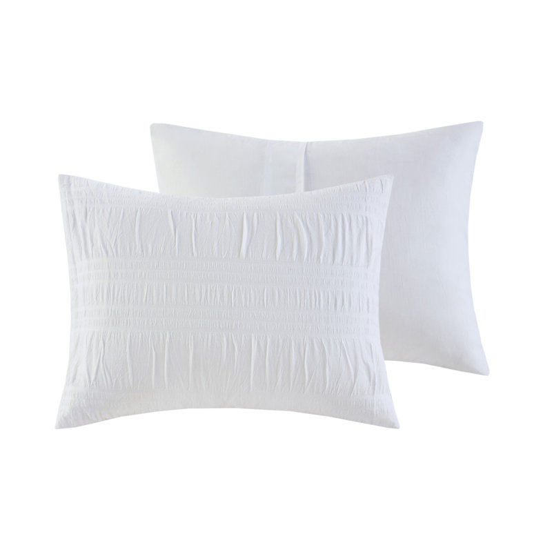 Nicolette White Cotton Seersucker Queen Duvet Cover Set