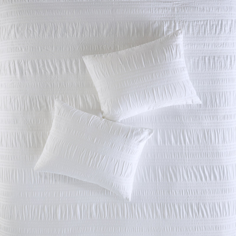 Nicolette White Cotton Seersucker Queen Duvet Cover Set