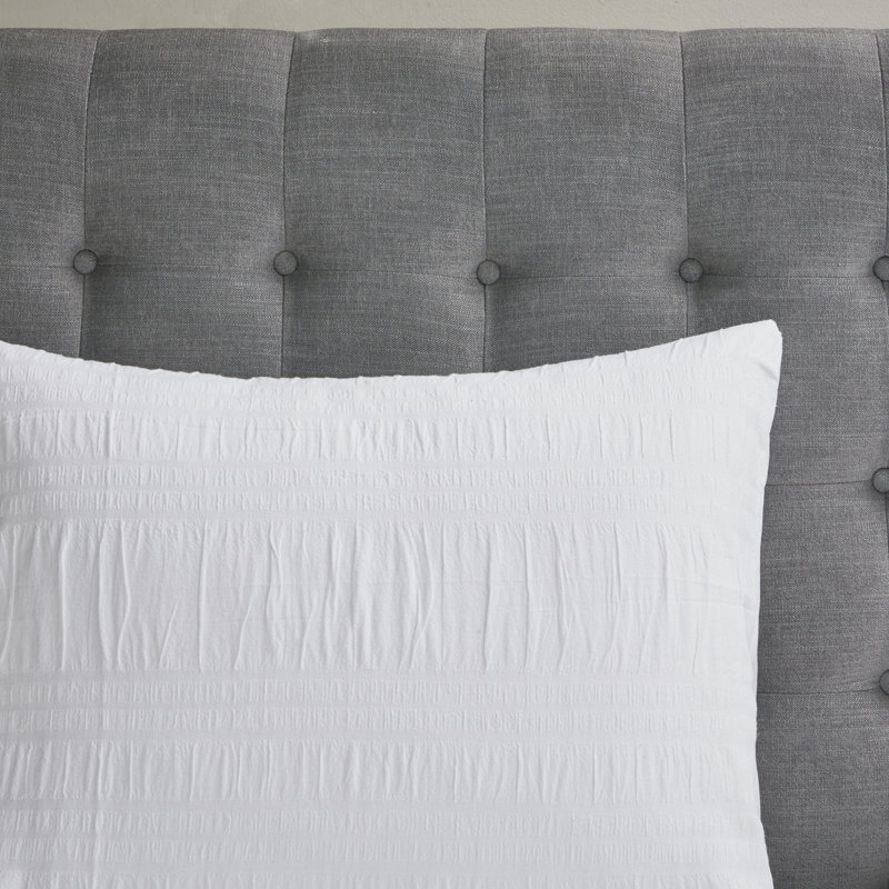 Nicolette White Cotton Seersucker Queen Duvet Cover Set