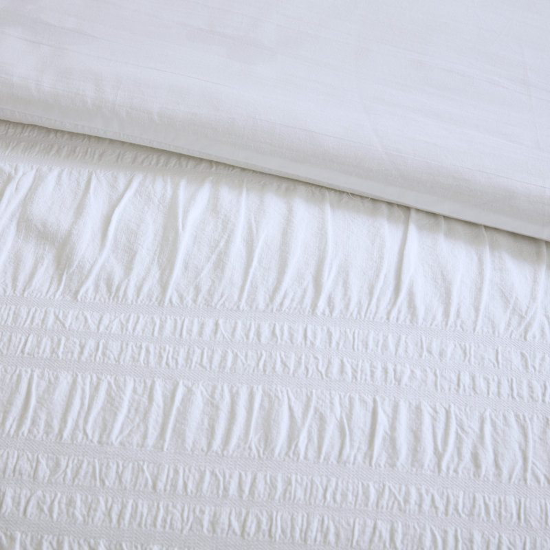 Nicolette White Cotton Seersucker Queen Duvet Cover Set