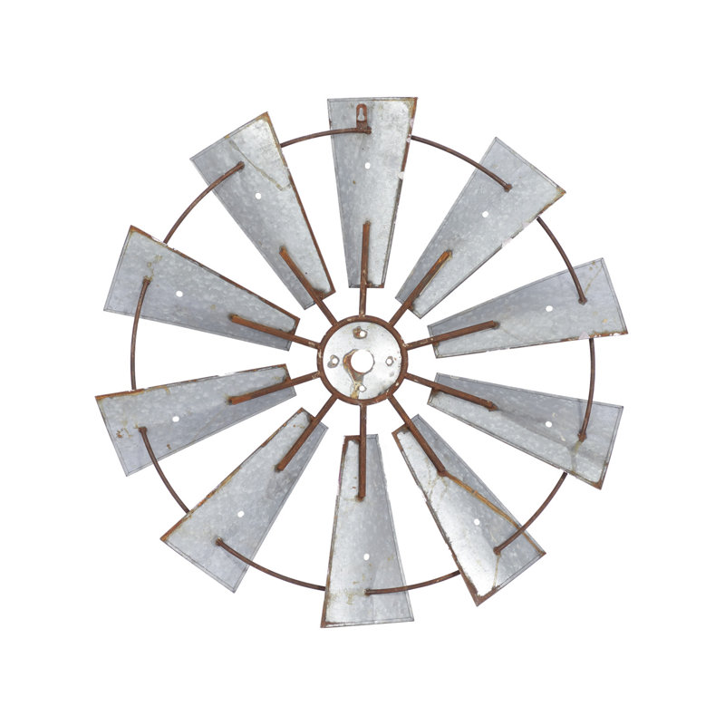 Rustic Brown Iron Windmill Wall Sculpture 30" Farmhouse Decor