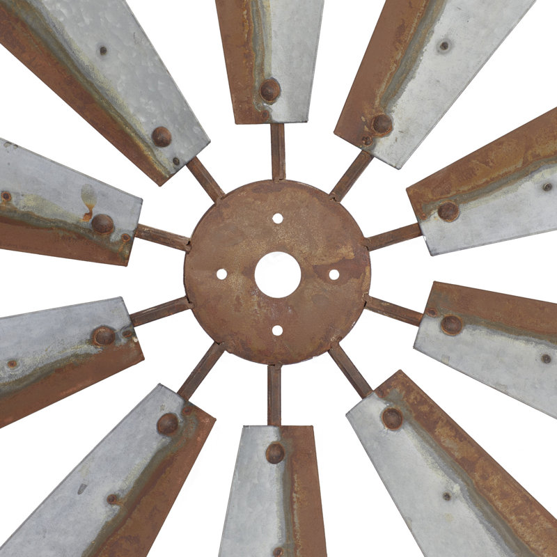 Rustic Brown Iron Windmill Wall Sculpture 30" Farmhouse Decor