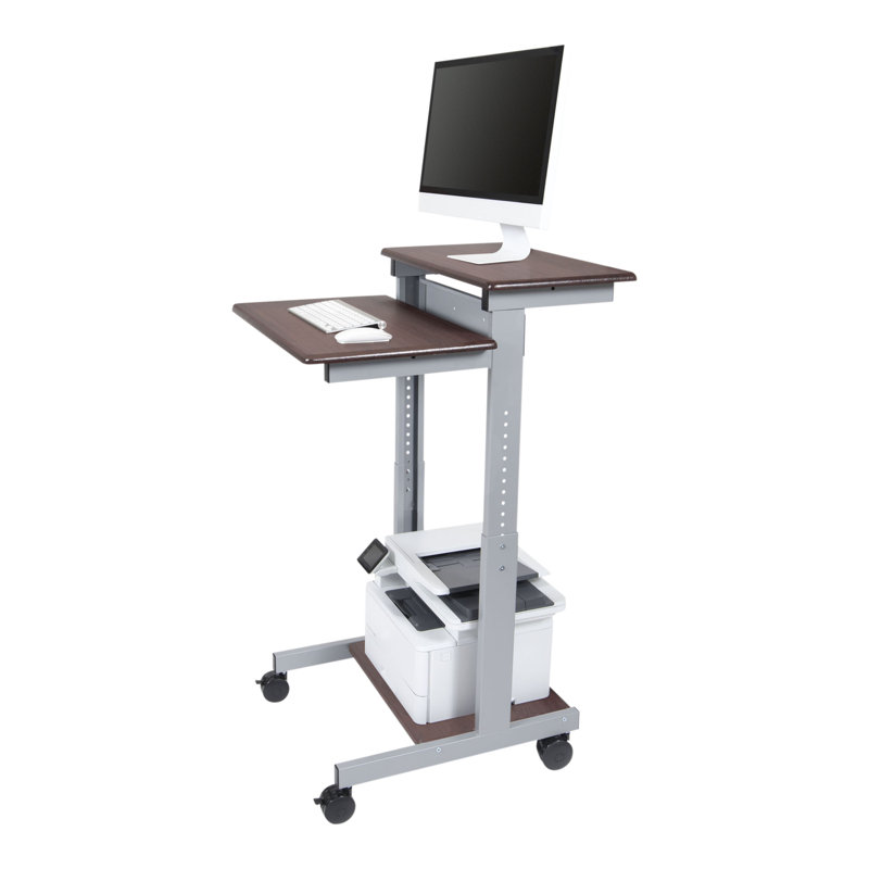 Adjustable Dark Walnut Two-Tier Standing Desk with Metal Frame