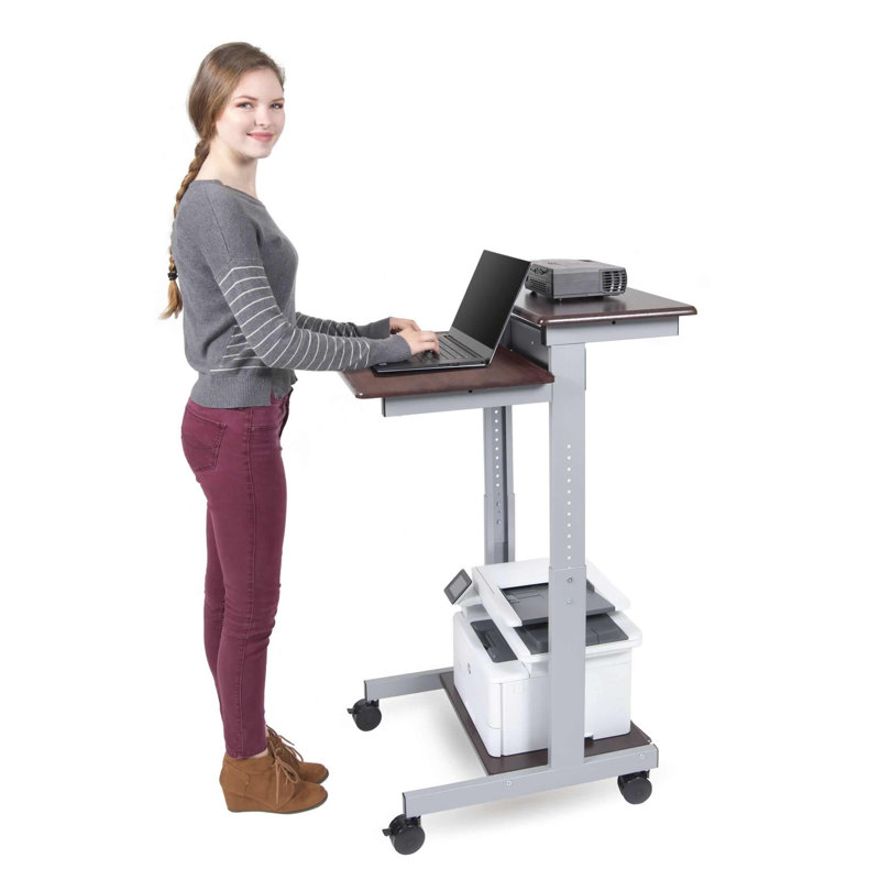 Adjustable Dark Walnut Two-Tier Standing Desk with Metal Frame