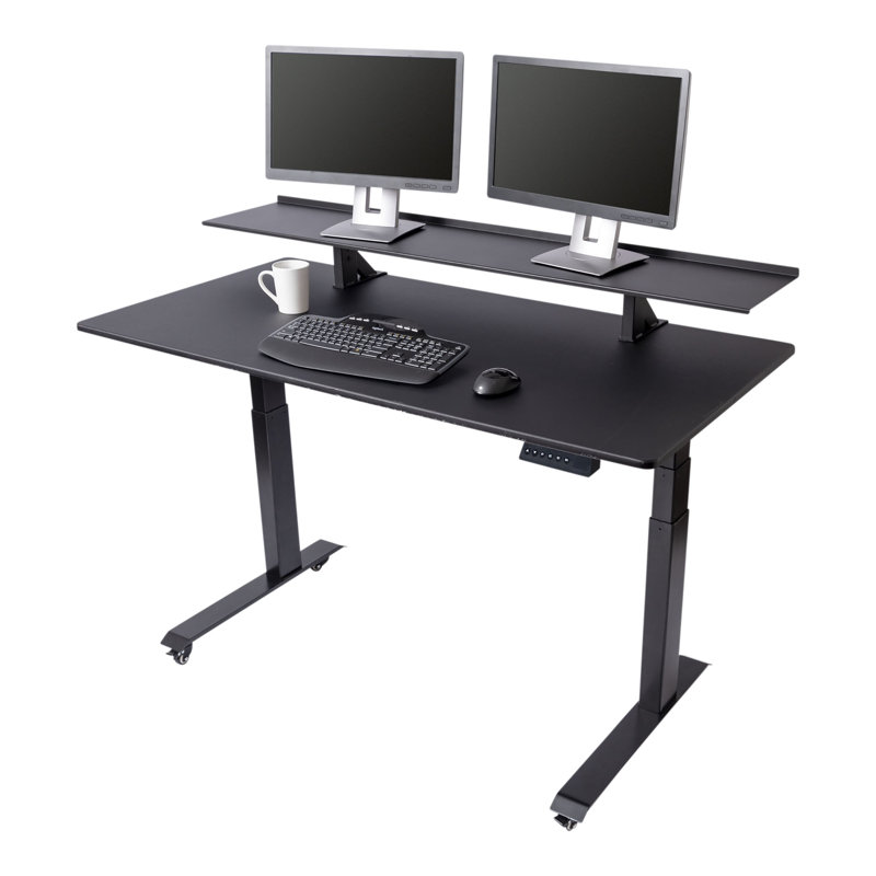Black Adjustable Height Split Top Standing Desk with Monitor Shelf