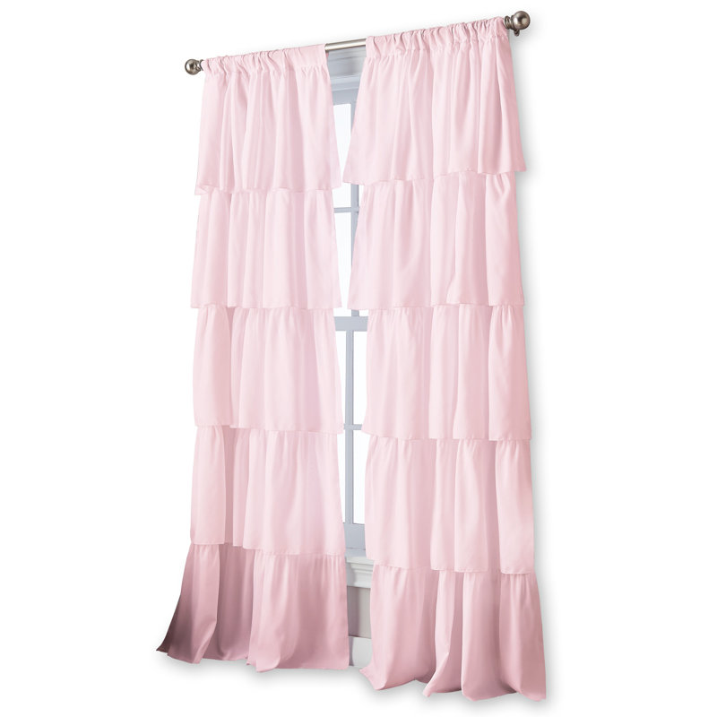 Pink Ruffled Rod Pocket Light-Filtering Kids Curtain Panel