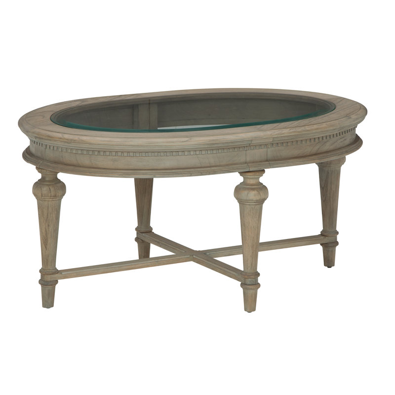 Gray and Black Oval Wood Glass Cocktail Table