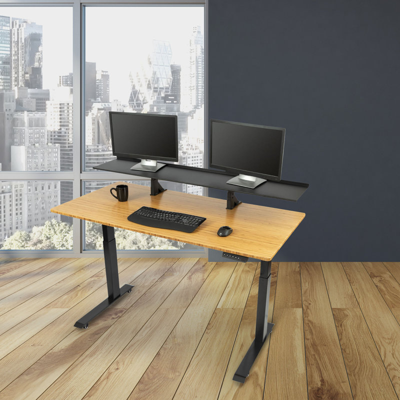 Black Adjustable Height Split Top Standing Desk with Monitor Shelf