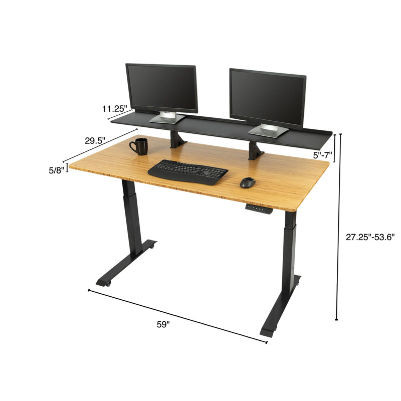 Black Adjustable Height Split Top Standing Desk with Monitor Shelf