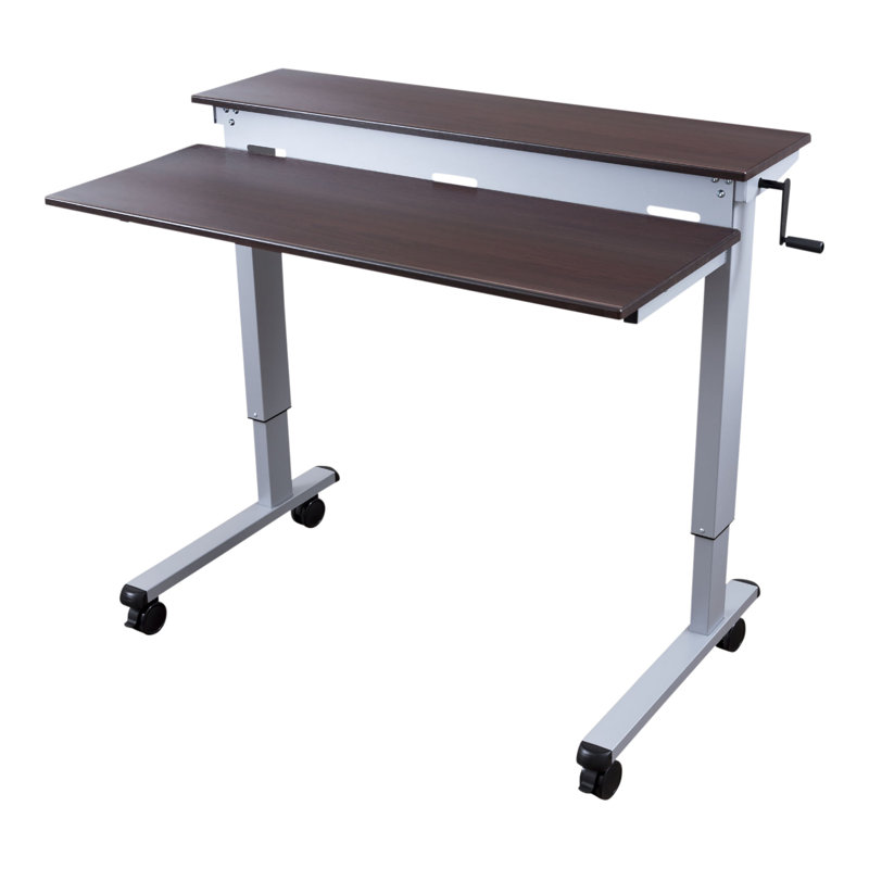 Dark Walnut Adjustable Height Standing Desk with Metal Base