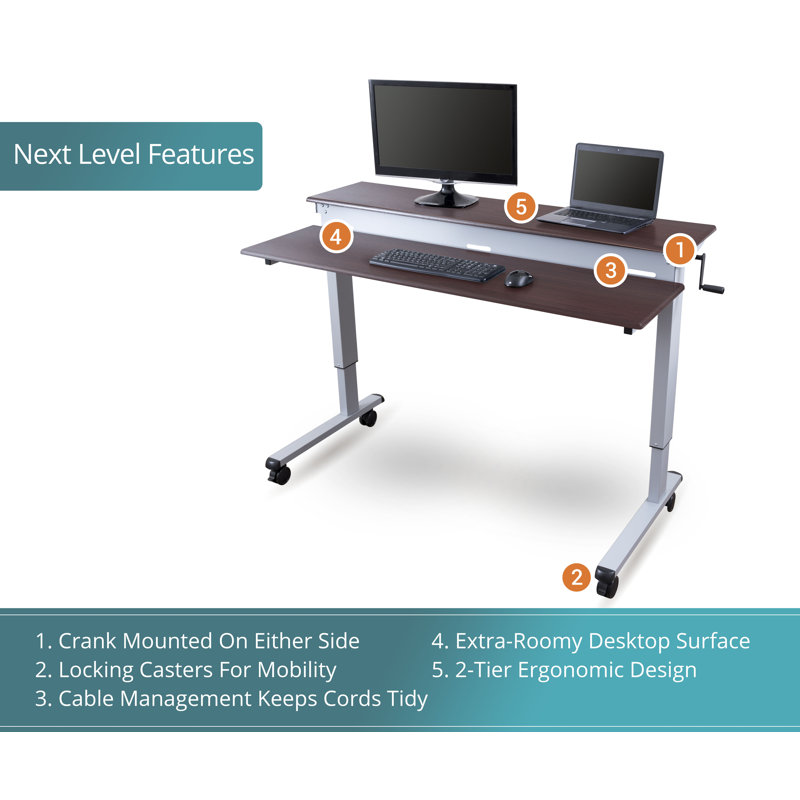 Dark Walnut Adjustable Height Standing Desk with Metal Base