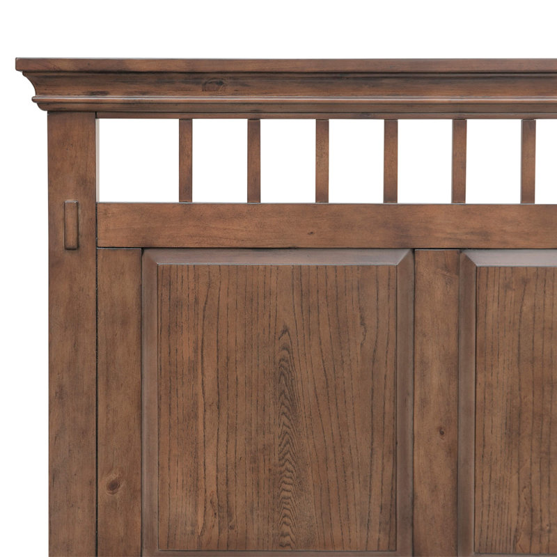 Amish Inspired Mission Style Queen Bed with Panel Headboard in Brown Pine