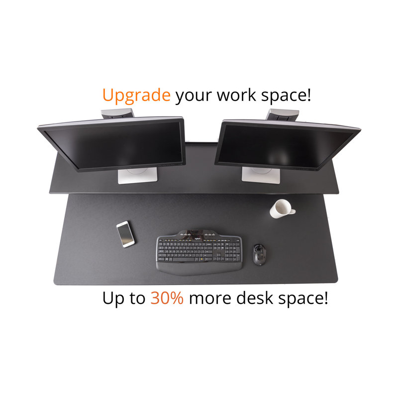 Black Adjustable Height Split Top Standing Desk with Monitor Shelf