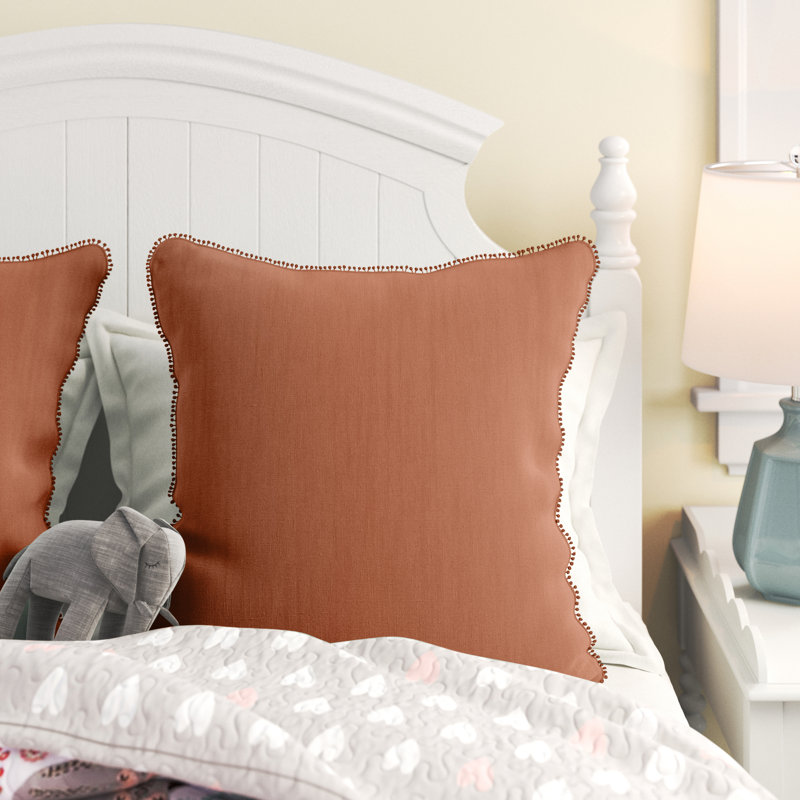 Terracotta Linen Square Throw Pillow with Pom-poms, Set of 2