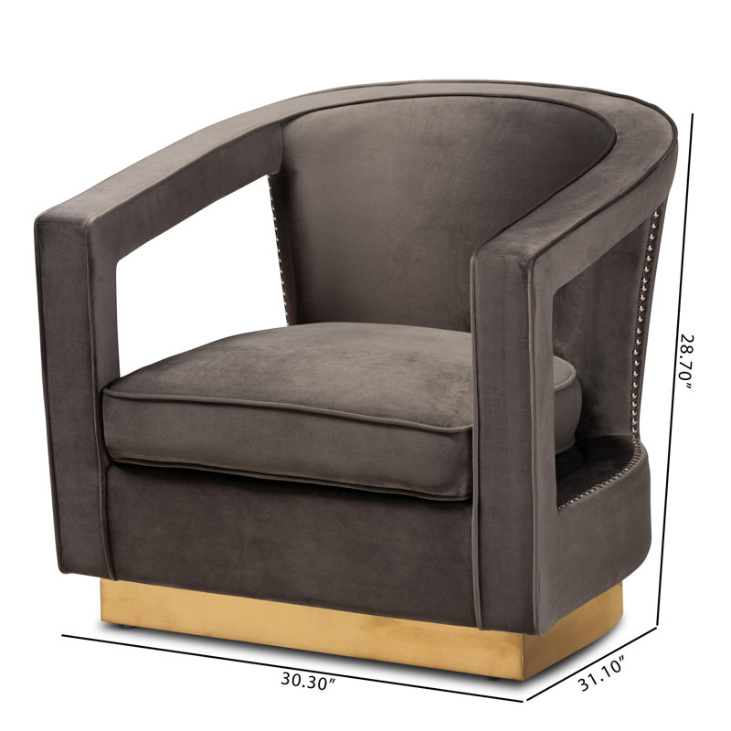 Elegant Grey Velvet Barrel Accent Chair with Gold Metal Base
