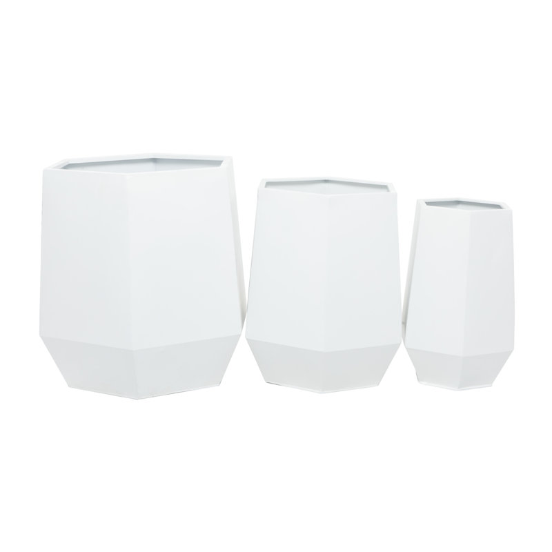 Esta White Metal Round Planter Set - Indoor/Outdoor