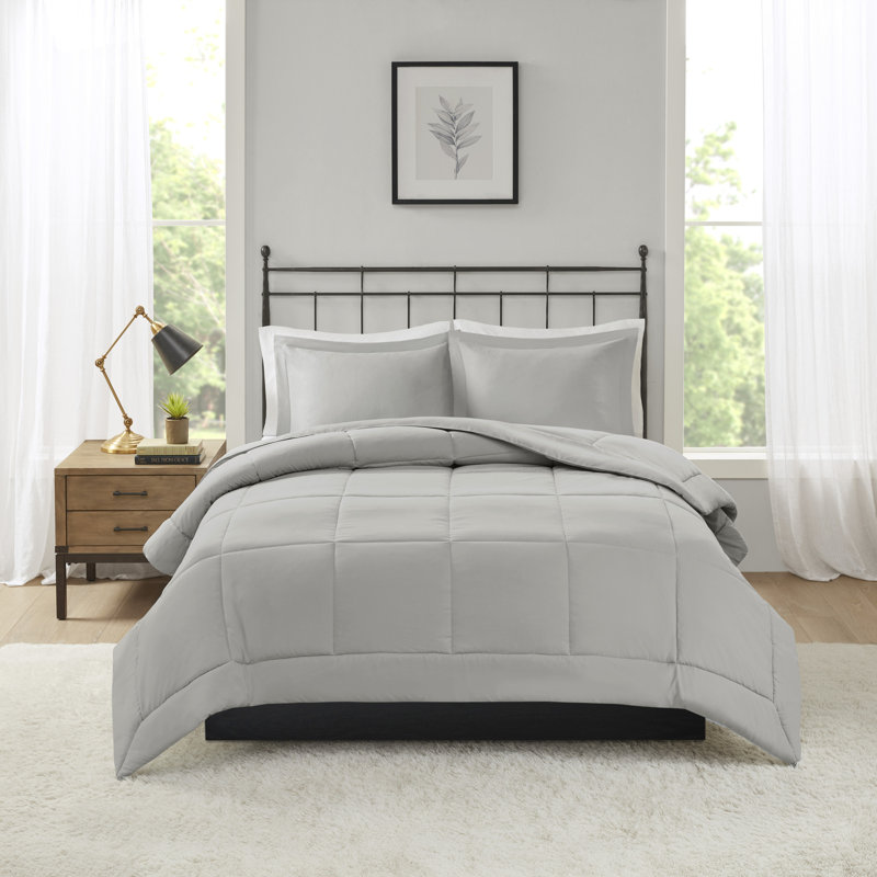 King Gray Microfiber Down Alternative Comforter Set