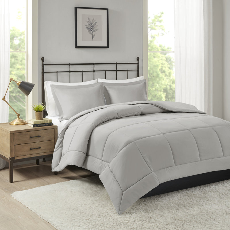King Gray Microfiber Down Alternative Comforter Set