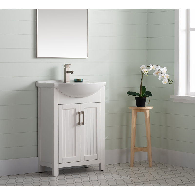 White 24" Single Sink Bathroom Vanity with Porcelain Top