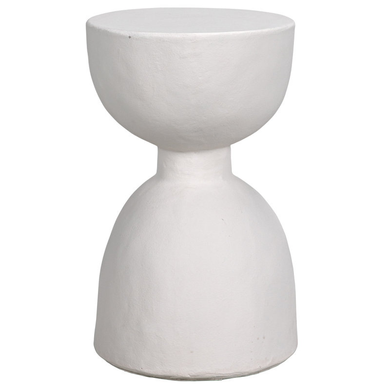 White Fiber Cement Hourglass Accent Stool