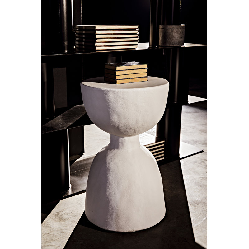White Fiber Cement Hourglass Accent Stool