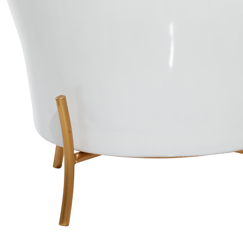 Farmhouse Chic White & Gold Metal Planters with X-Shaped Stand, Set of 2