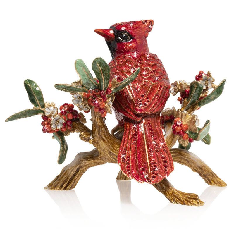 Red Crystal Cardinal on Gold Branch Figurine