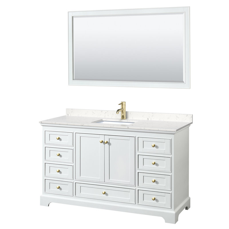 Deborah 60'' White Single Bathroom Vanity with Marble Top and Mirror