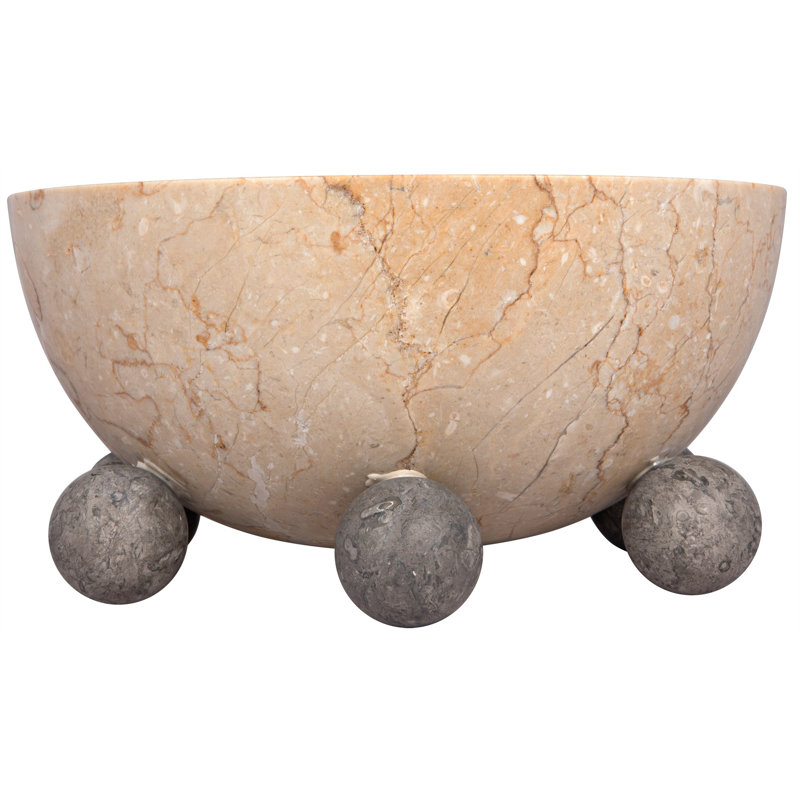 Handmade Beige Marble Decorative Bowl with Gray Spheres