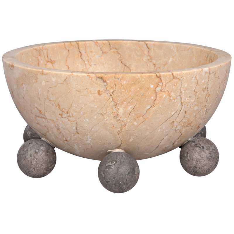 Handmade Beige Marble Decorative Bowl with Gray Spheres