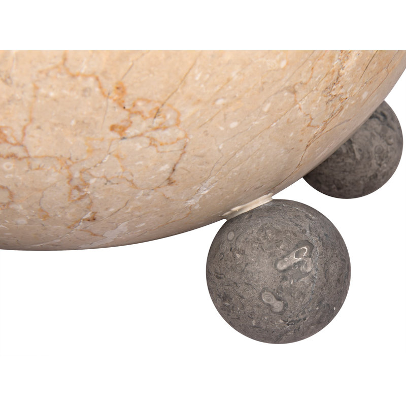 Handmade Beige Marble Decorative Bowl with Gray Spheres