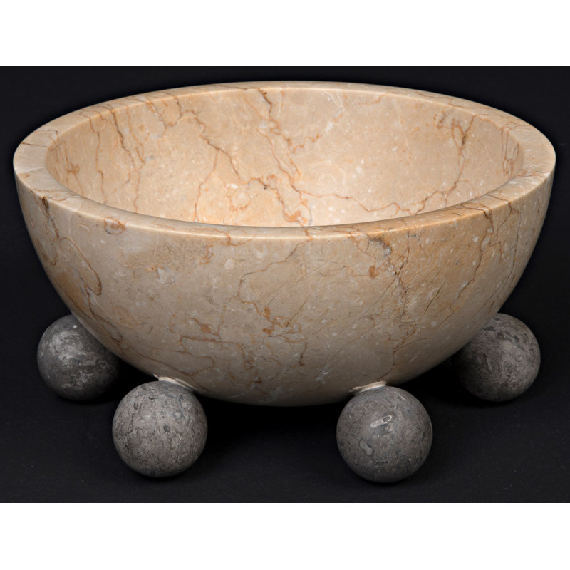 Handmade Beige Marble Decorative Bowl with Gray Spheres