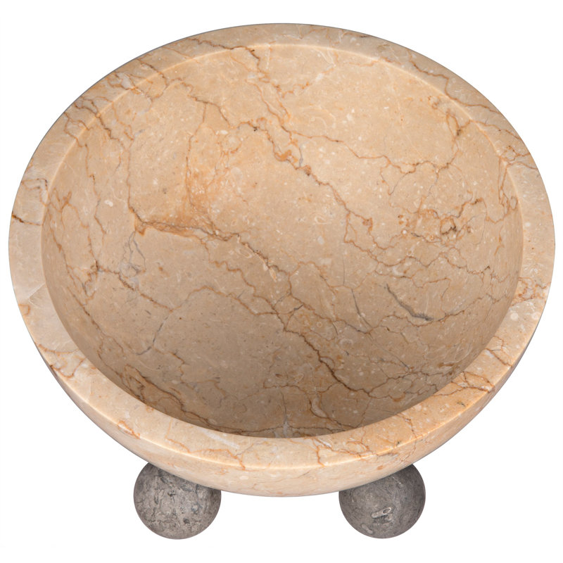 Handmade Beige Marble Decorative Bowl with Gray Spheres